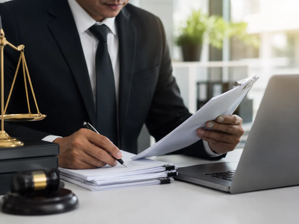 Lawyer reviewing legal documents
